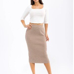 NWT Mystree Elastic Waist Ribbed Pencil Midi Skirt